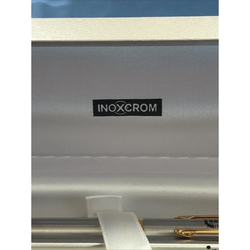 Inoxcrom Ball Point Pen And Pencil Set Gold Electroplated 23'6 Kts Inserra NOS